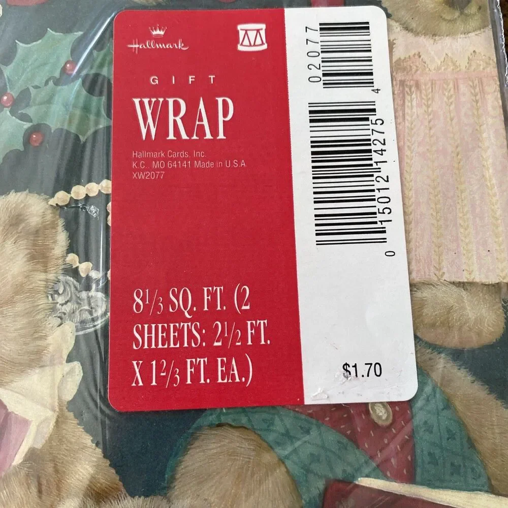 Vintage Christmas Gift Wrapping Paper Teddy Bear Toys Holly Lamb New Old Stock